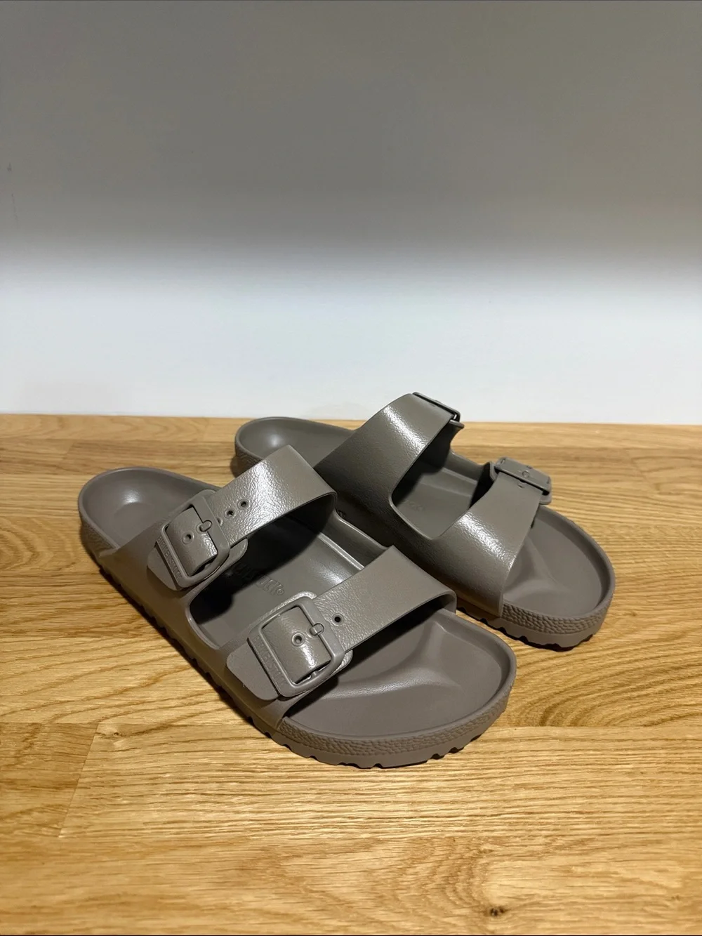 Birkenstock Two-Strap EVA Sandals in Taupe men’s size 9